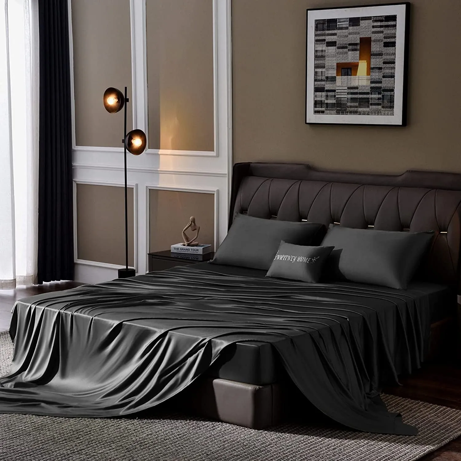 Bamboo Sheet Set Soft Silky Cooling Bed Sheet Set 4 Piece Lightweight Anti-Pilling Cool Wrinkle Free with 16 Extra Deep Pocket