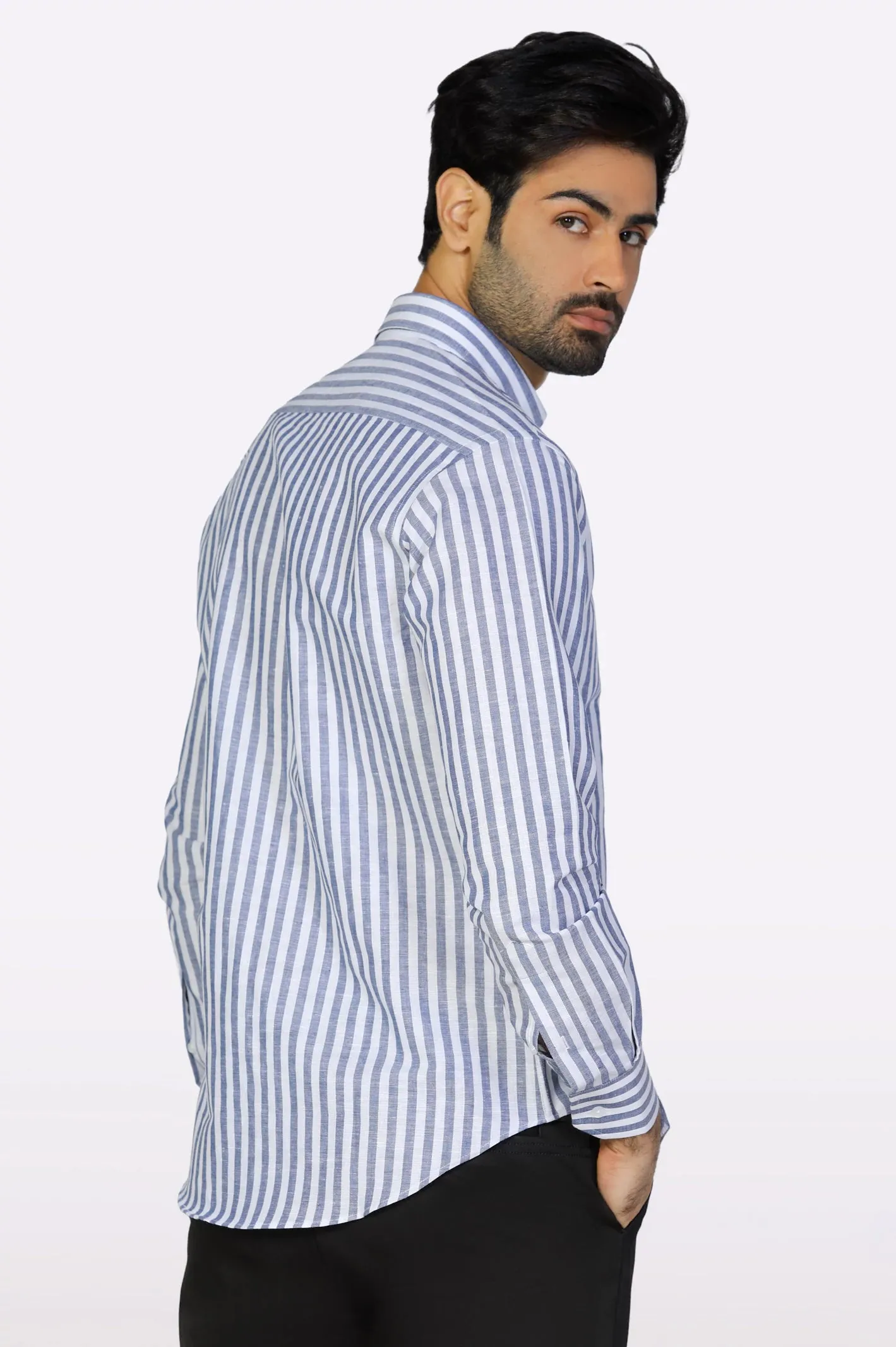 Blue Awning Stripe Casual Shirt
