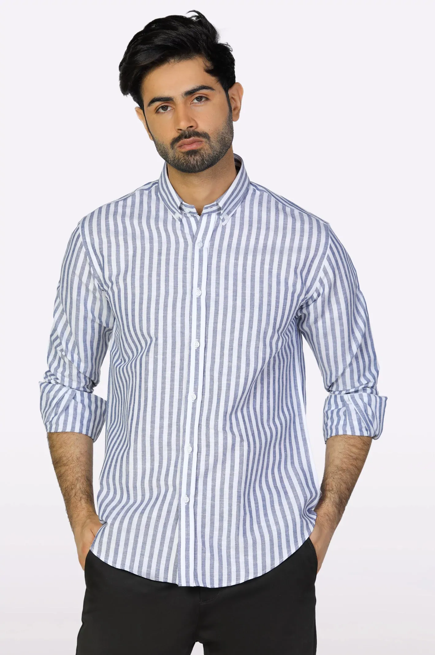Blue Awning Stripe Casual Shirt