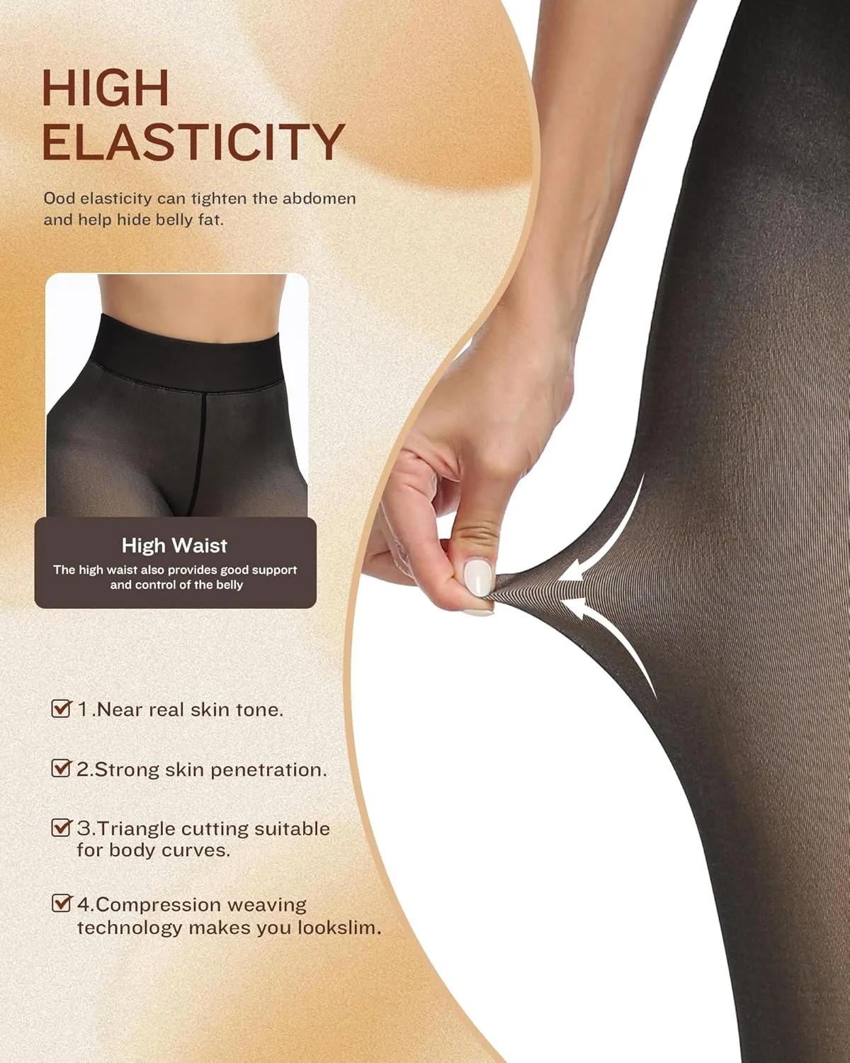 CHRLEISURE Women's Fleece Lined Tights - Fake Sheer Warm Pantyhose Thick Leggings
