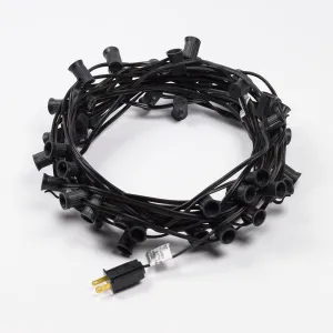 (Cord Only) 100 Socket Outdoor Patio DIY String Light, 102 FT Black w/ E12 Base, Expandable End-to-End