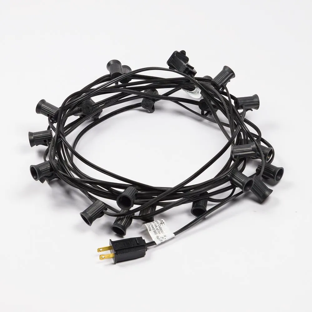 (Cord Only) 21 FT 10 Socket Outdoor Patio String Light Black Cord w/ E12 C7 Base