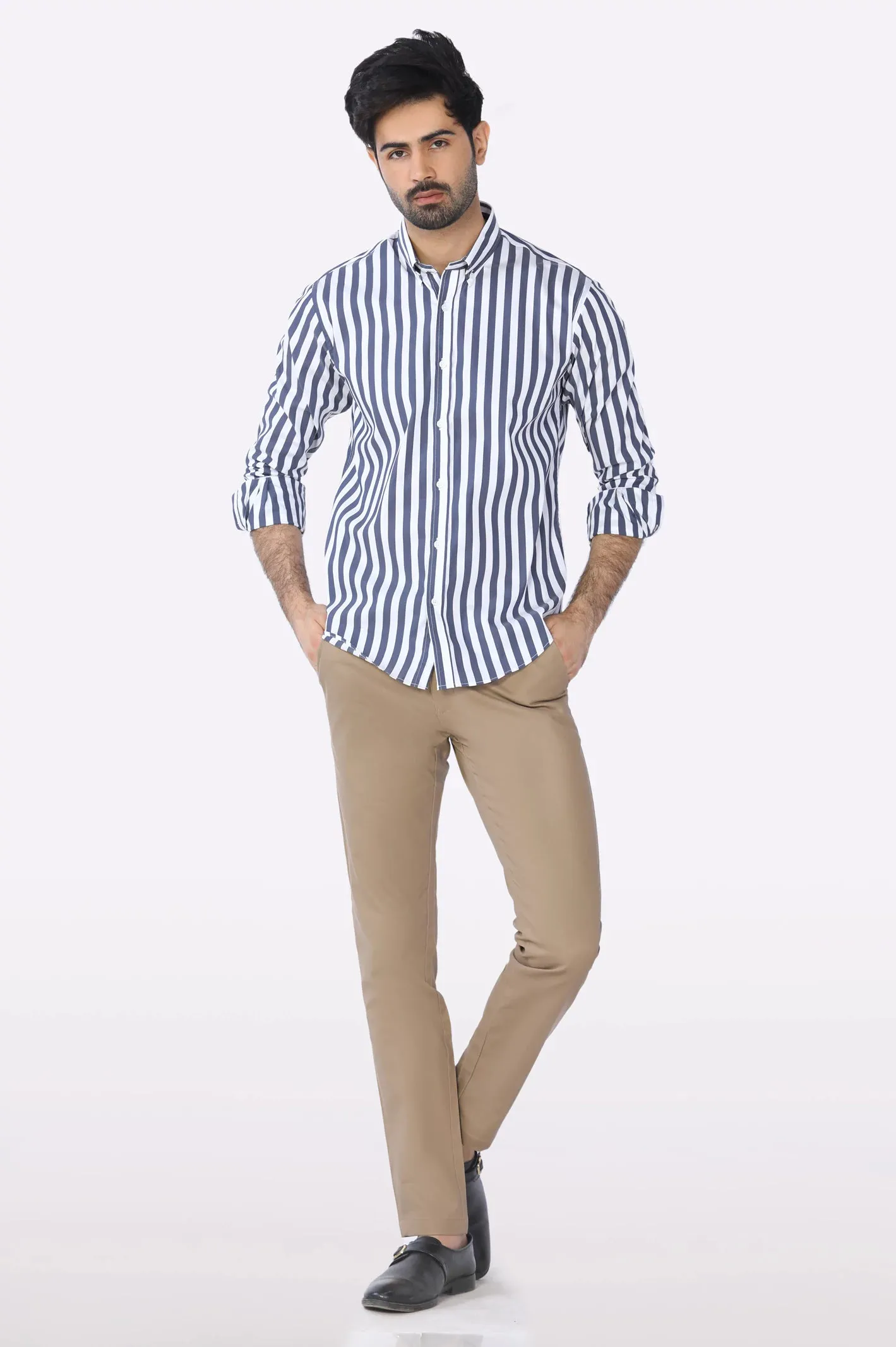 Dark Blue Awning Stripe Casual Shirt