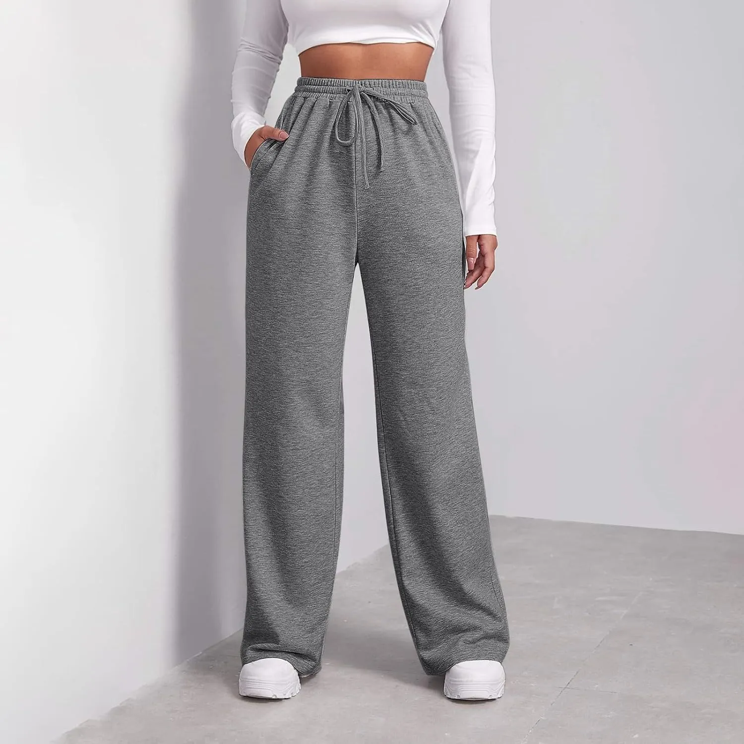 Fleece Lined Sweatpants Women Multi Pocket High Waist Cinch Bottom Jogger Pants Boyfriend Basic Cozy Cargo Sweat Pants