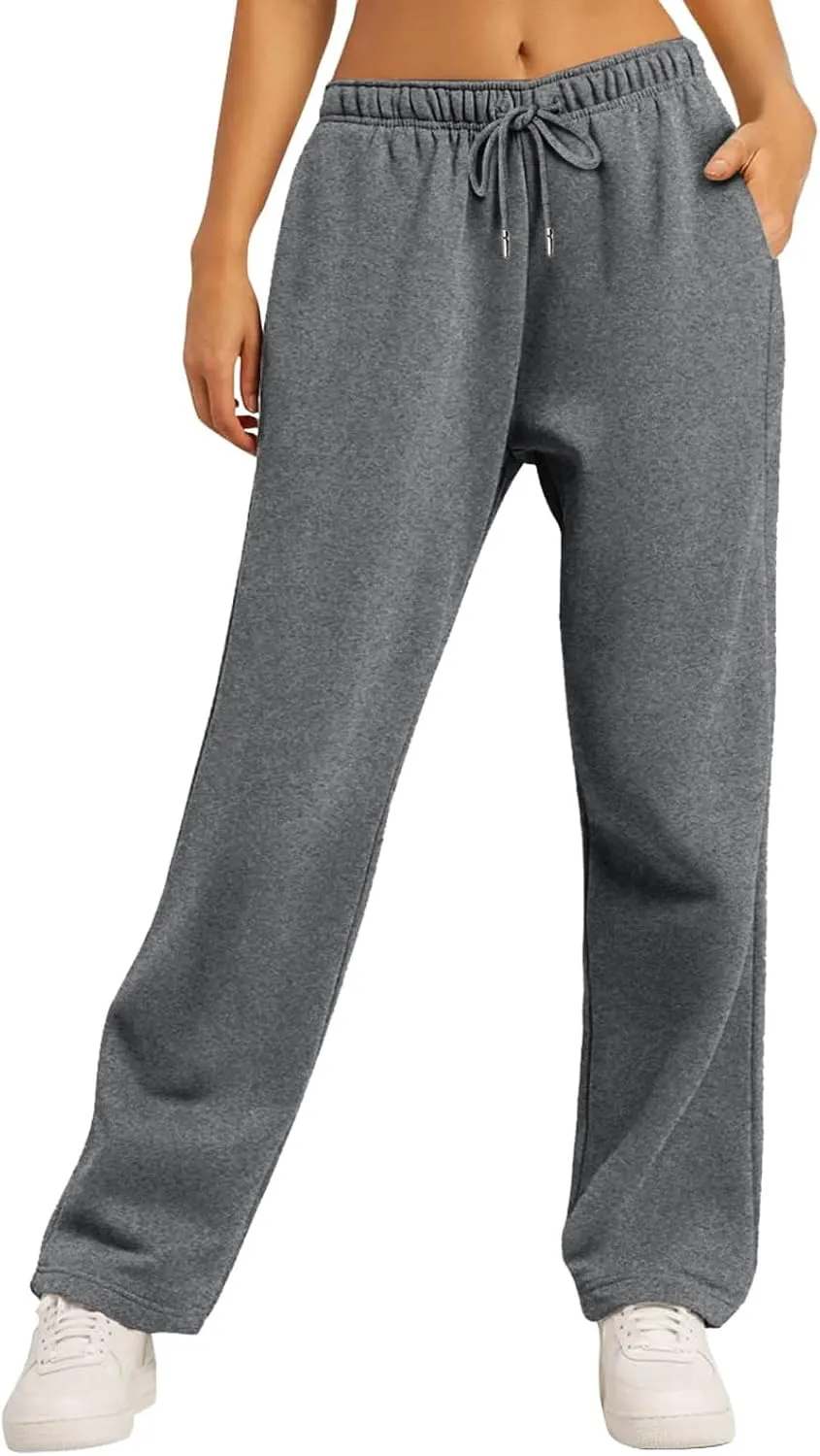 Fleece Lined Sweatpants Women Multi Pocket High Waist Cinch Bottom Jogger Pants Boyfriend Basic Cozy Cargo Sweat Pants
