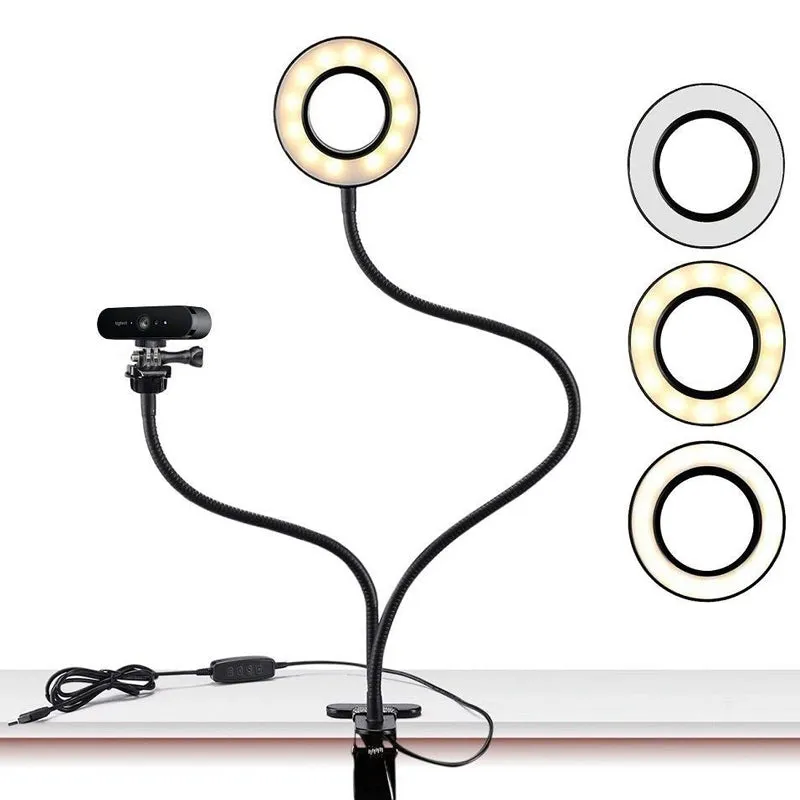 Flexible Clip-on Photography Selfie Ring Light with Adjustable Brightness