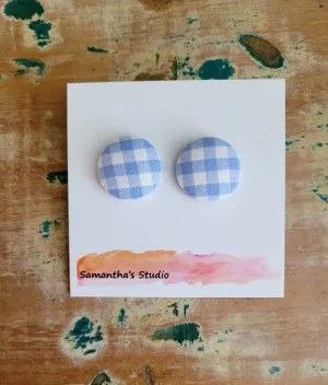 Gingham Country Button stud earrings - Lights: Blue / Small 1.9cm