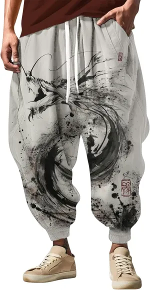 Mens Harem Pants Loose Fit Men's Autumn Fun Print Fashion Street Feel Casual Hiking Outdoor Twill Track Pants Pants