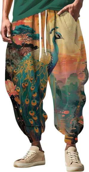 Mens Harem Pants Loose Fit Men's Autumn Fun Print Fashion Street Feel Casual Hiking Outdoor Twill Track Pants Pants