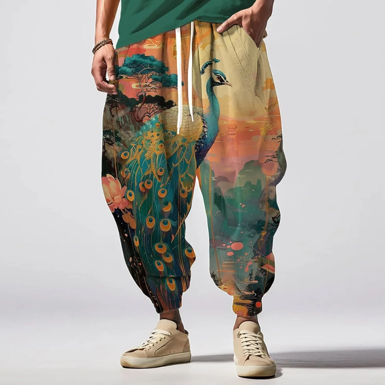 Mens Harem Pants Loose Fit Men's Autumn Fun Print Fashion Street Feel Casual Hiking Outdoor Twill Track Pants Pants