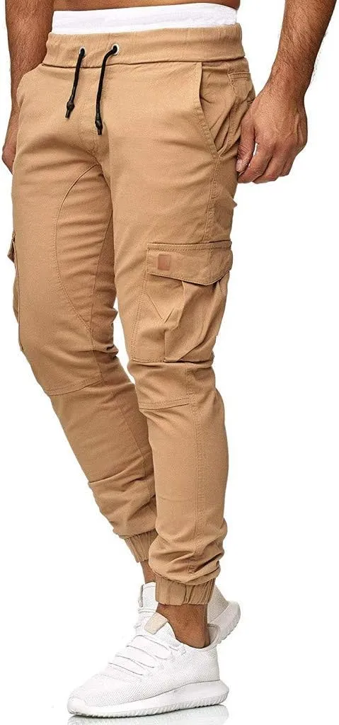 Mens Slim Fit Cargo Pants Casual Stretch Waist Jogger Sweatpants with Flap Pockets Outdoor Work Hiking Trousers