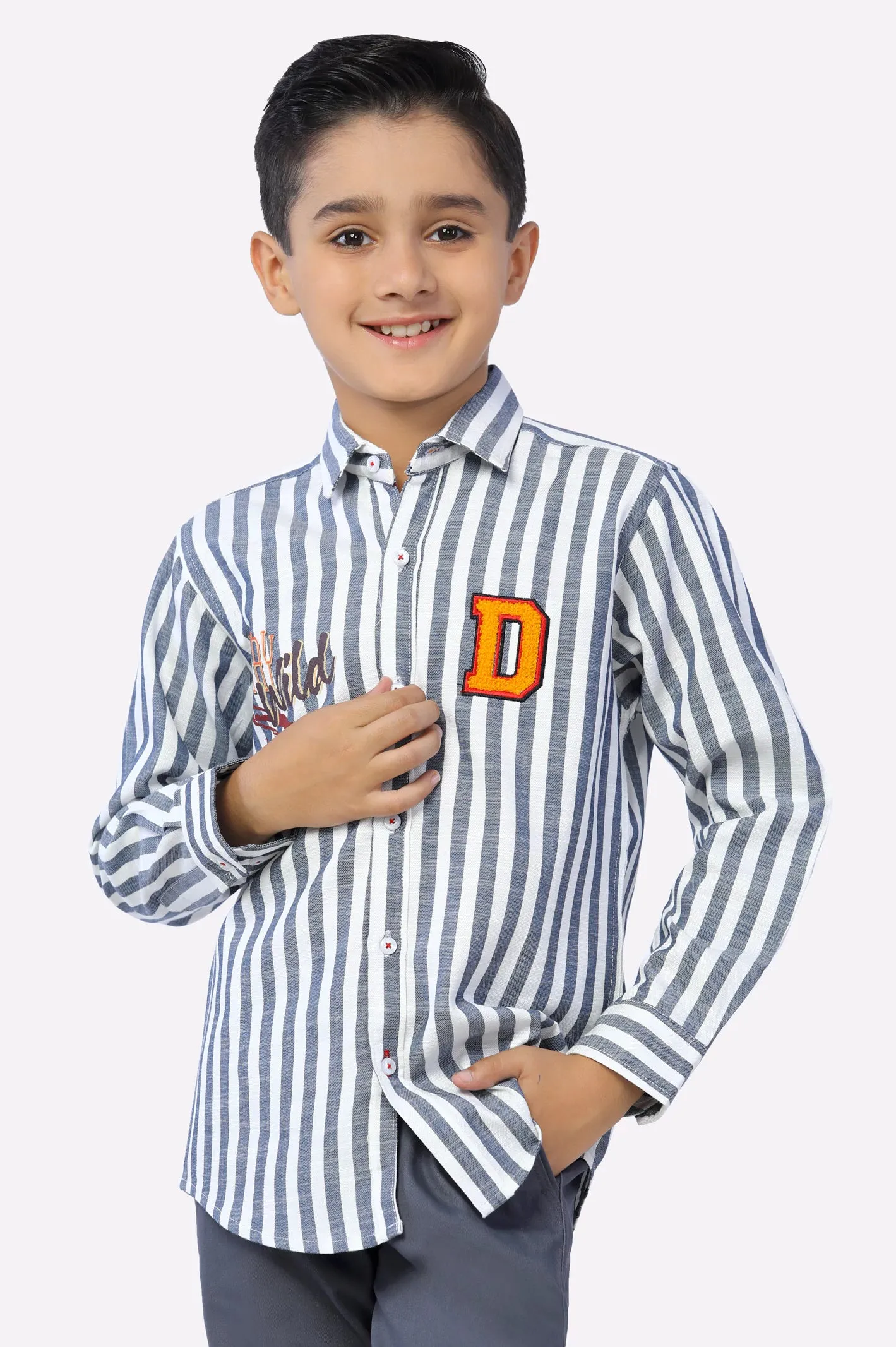 Navy Awning Stripe Boys Shirt