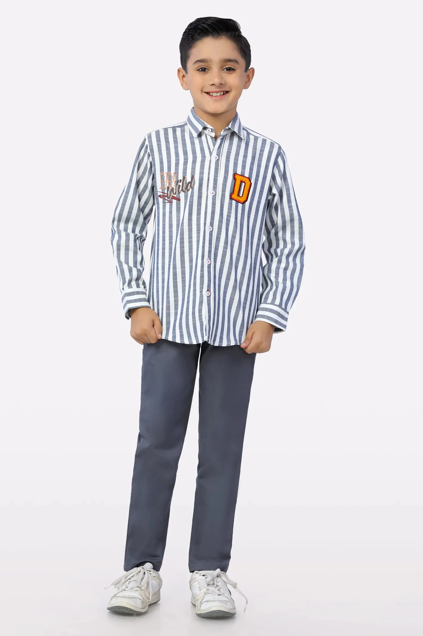Navy Awning Stripe Boys Shirt