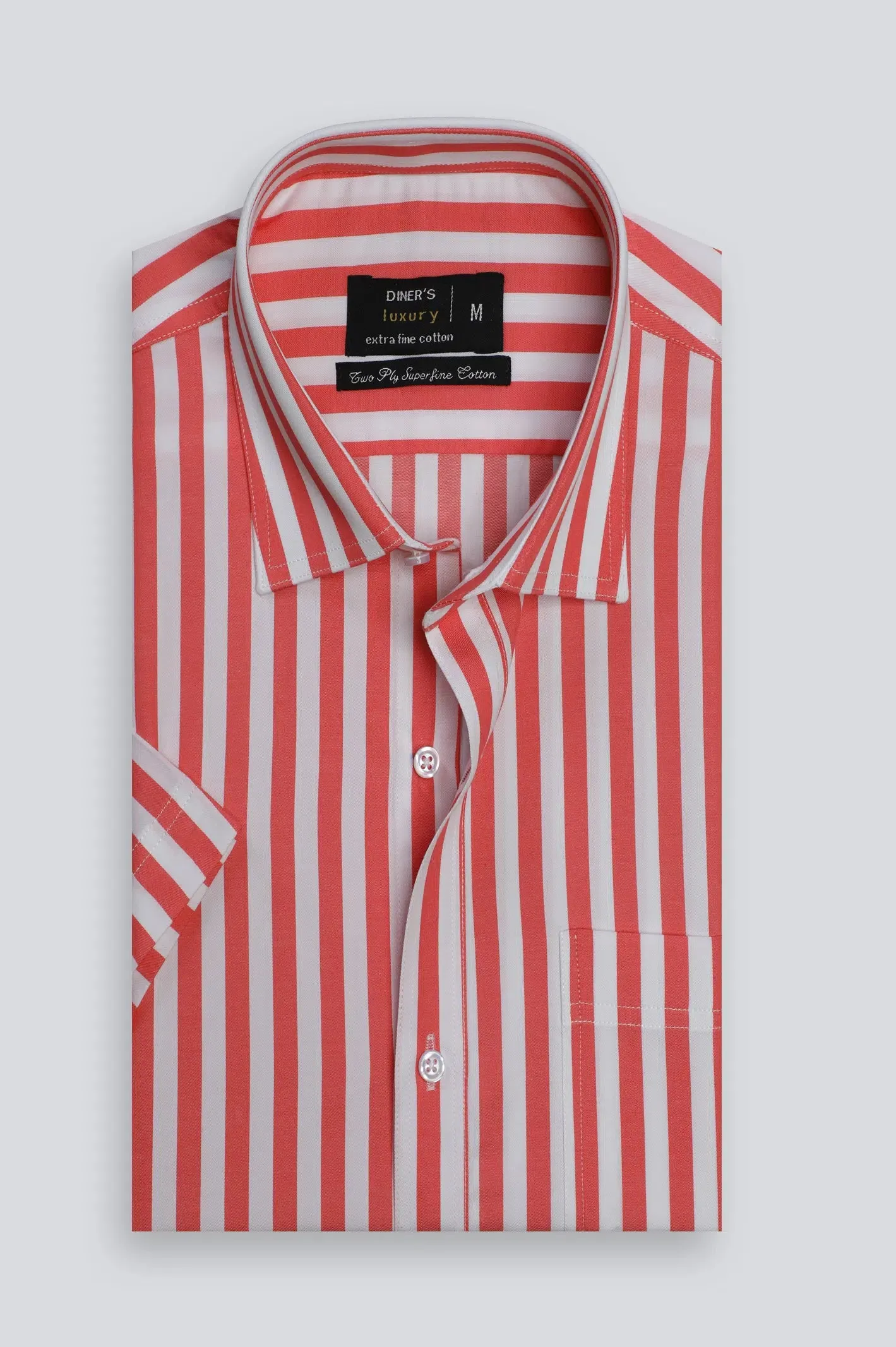 Pink Awning Stripe Formal Shirt (Half Sleeves)
