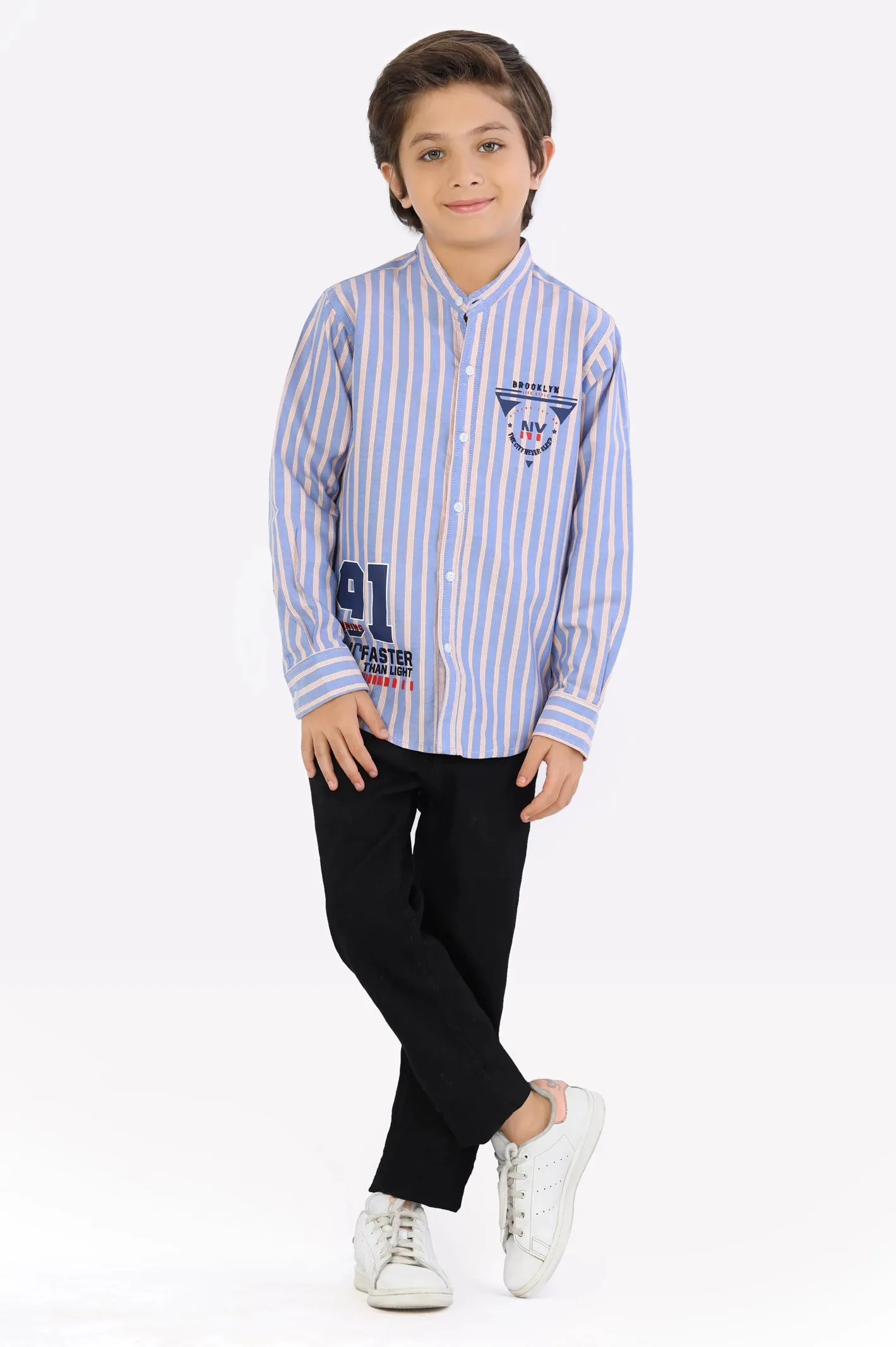 Royal Blue Awning Stripes Boys Shirt