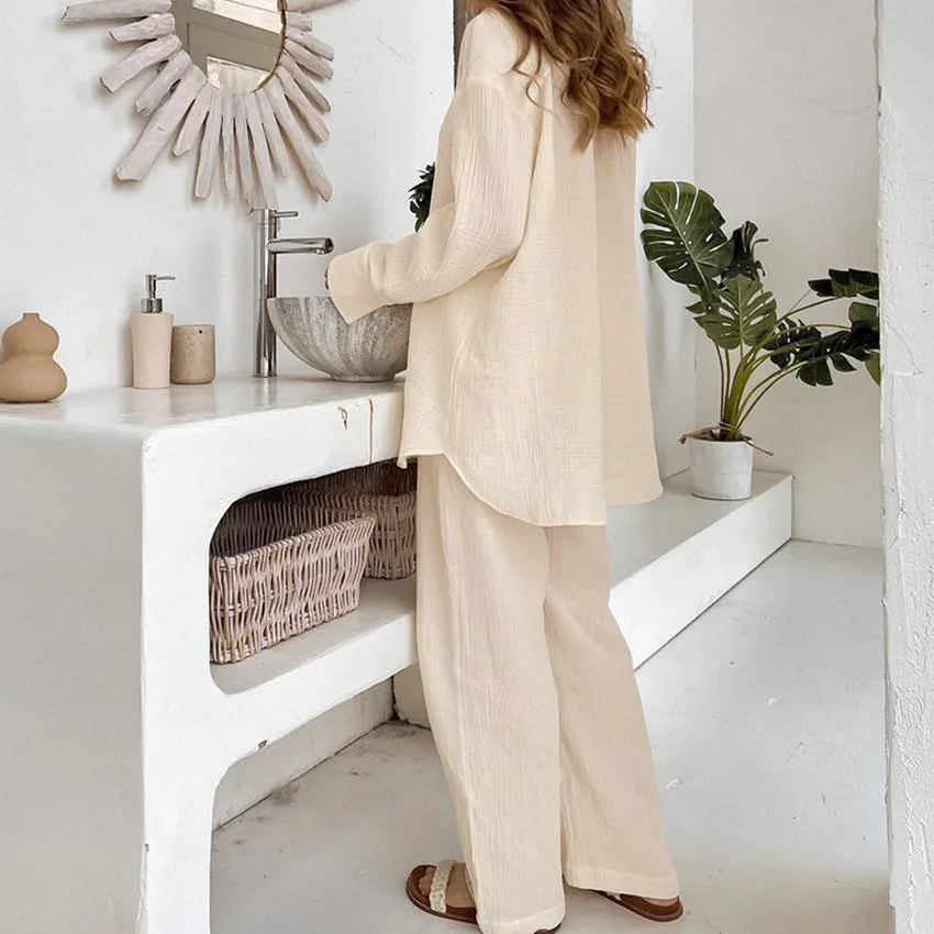 Shirt Double-layer Crepe Loose Long Sleeve Trousers Suit