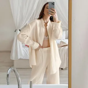 Shirt Double-layer Crepe Loose Long Sleeve Trousers Suit