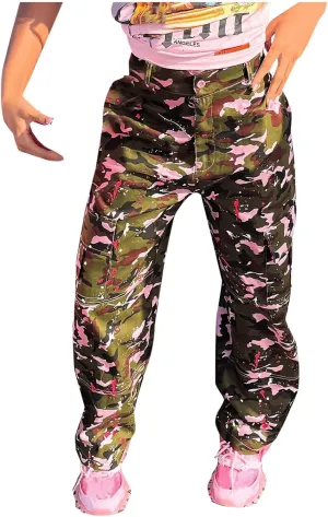 Tactical Hiking Pants for Women Fashion Multicolor Camouflage Cargo Pant High Waist Loose Military Trouser Streetwear