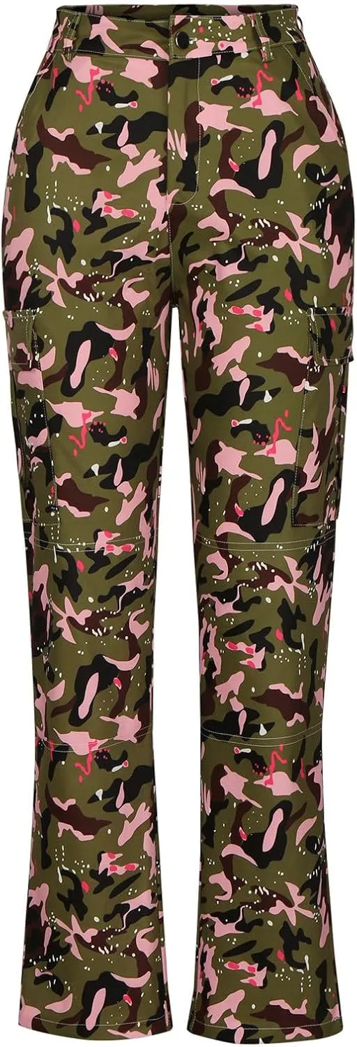 Tactical Hiking Pants for Women Fashion Multicolor Camouflage Cargo Pant High Waist Loose Military Trouser Streetwear